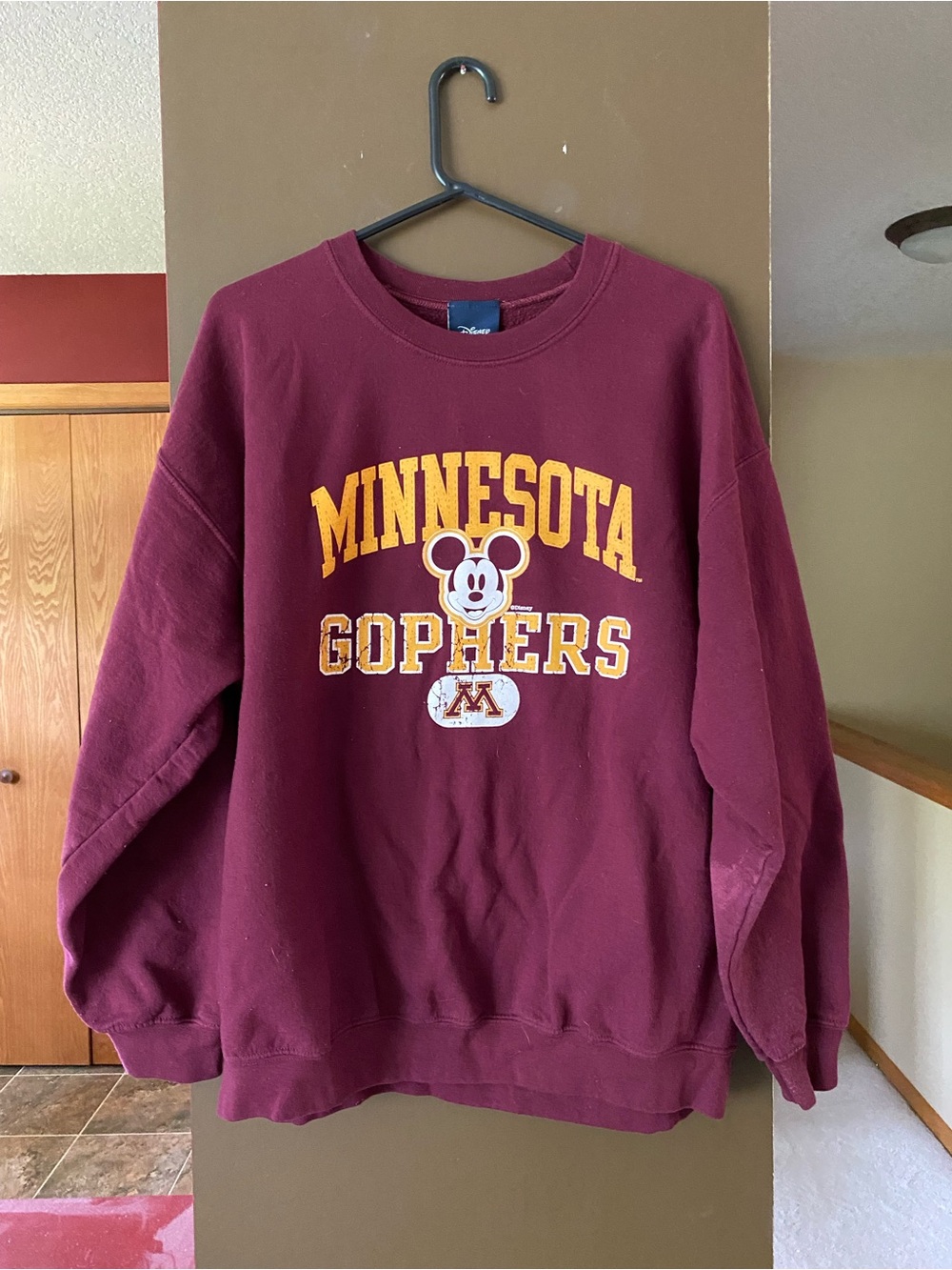 Disney Maroon Crewneck Sweatshirt with Gold Graphic